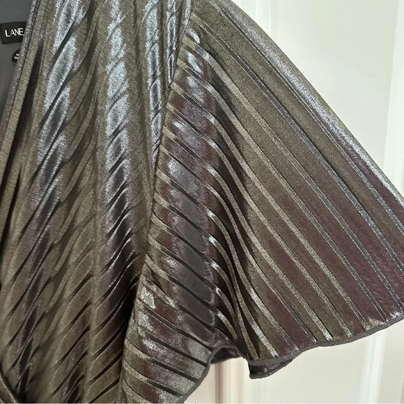 Lane Bryant size 18 Silver Metallic Pleated Crossover Dress High Low Lined Party - Picture 5 of 7